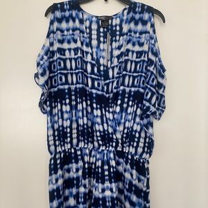 Aqua Tie Die Romper With Cut Out Shoulders, Medium NWT